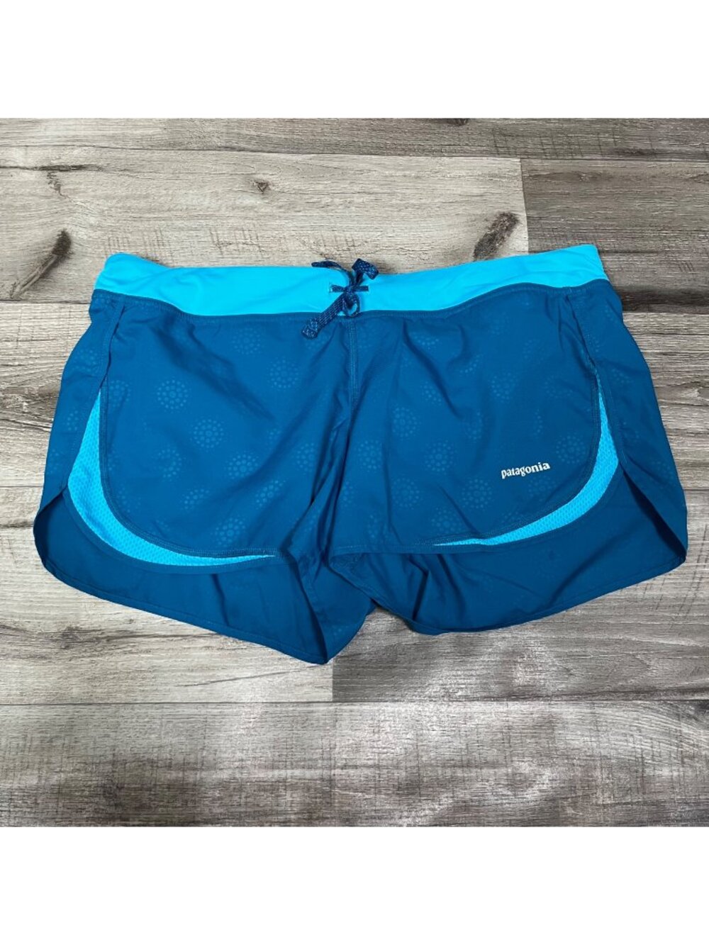 Patagonia Athletic Mid Rise Runnings Shorts Blue Pattern Women’s Size L